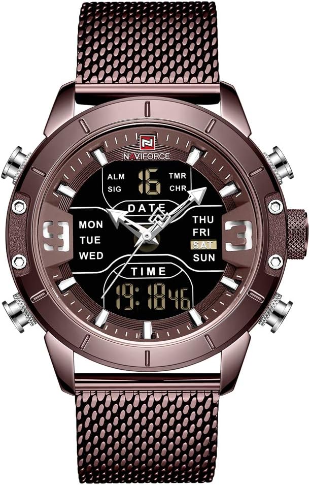 NAVIFORCE Digital Watches Men Waterproof Sport Watches Stainless Steel Military Quartz Watch Wrist Watch 9153-CECE, 9153-CECE, Bracelet Type