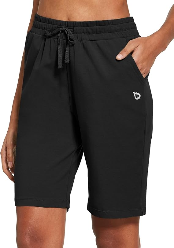 baleaf Women's Bermuda Shorts Long Cotton Knee Length Lounge with Pockets