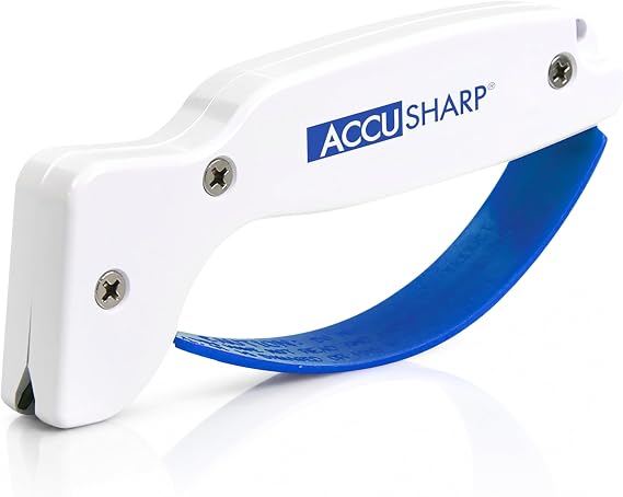 AccuSharp Knife Sharpener, Ergonomic Comfortable Handle, Compact & Easy to Use, Restore and Hone Straight & Serrated Knives, White