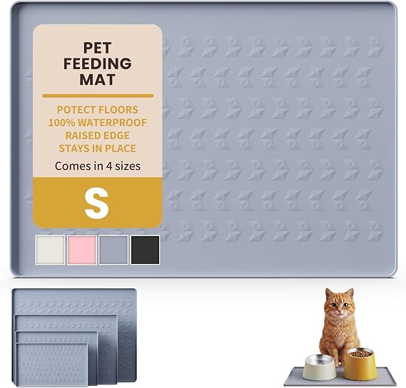 Waterproof Silicone Pet Feeding Mat, Dog Cat Food Water Bowl, Raised Edge