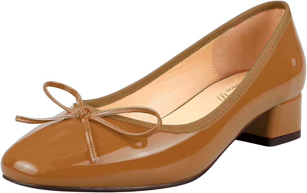 Lutalica W Women's Chunky Heel Pumps Round Toe Slip On Dress Shoes Comfortable Bow Knot Block Heels Office Wedding Daily Non Slip Walking Heels