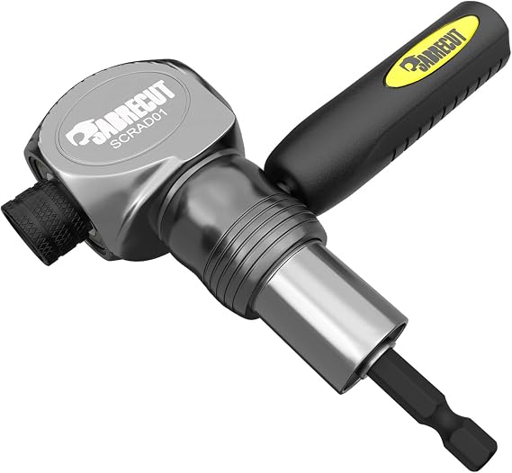1 x SabreCut SCRAD01 Heavy Duty 1/4 Inch Compact Right Angle Impact Driver Bit Holder with 360 Degrees Rotatable Handle and Spring Loaded Knurled Quick Release Collar