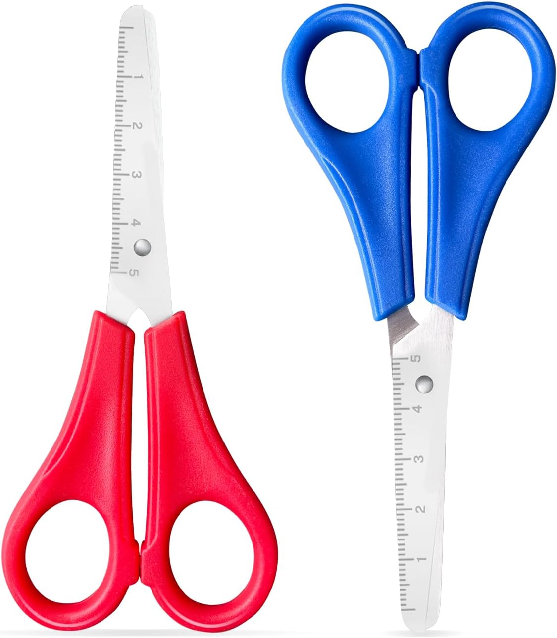 Kids Scissors 2 PCS Preschool Children Safety Scissors with cm-Scale Plastic Handle Craft for Scrapbooking DIY Craft Students Teaching Stationery(2, Red+Blue)