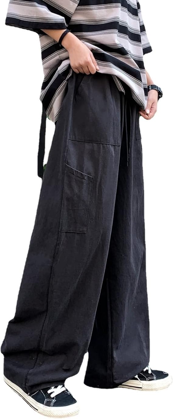 Cargo Pants Women Baggy Y2K Streetwear Cotton Solid Vintage Loose Fit with Pockets Palazzo
