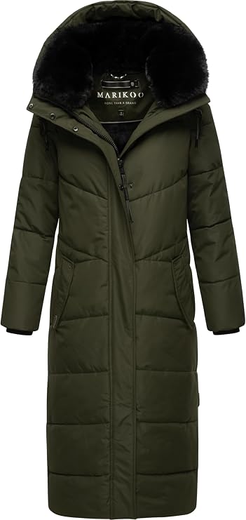 Marikoo Women's Extra-Long Quilted Winter Jacket with Detachable Hood - Puffy Coat in Calf-Length - Hingucker XIV XS-5XL