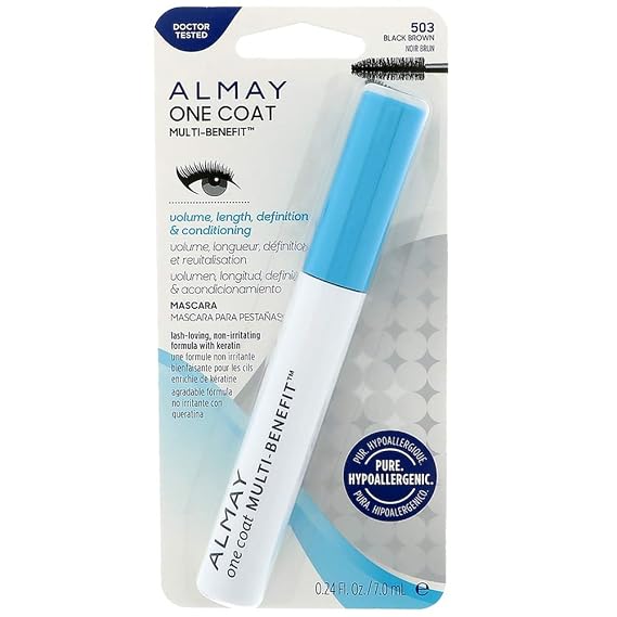Almay One Coat Multi-Benefit Mascara, 503 BlackBrown .24 Ounces (Pack of 2)