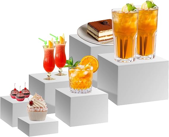 6 PCS Buffet Risers White Acrylic Food Display Stands - 3x4x5x6x7x8 Inch Acrylic Buffet Risers for Weddings, Cupcake, Candy, Brunch, Dessert, Food Risers for Buffet Table
