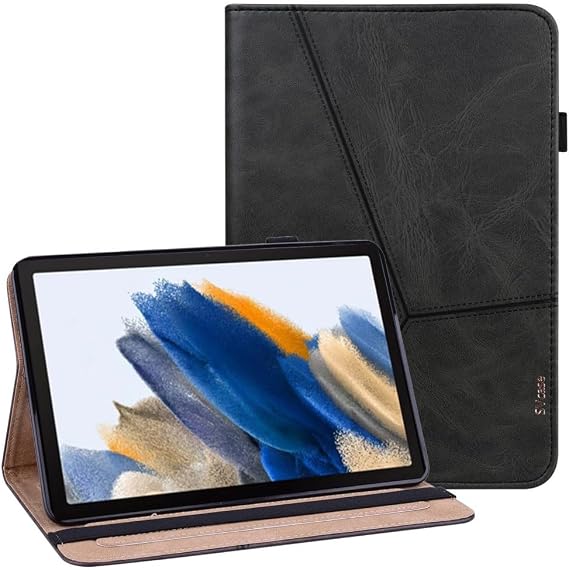 Premium for Galaxy Tab A9 Plus 11 case with Card Slots PU Leather Line Imprinted Tablet Cover - Black