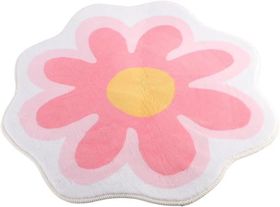 Flower Round Area Rug, Non Slip Circle Soft Fluffy Flower Rug Imitation Plush Room Decor Indoor Floor Mat Carpet Area Rugs for Girls Bedroom Living Room Sofa (A)