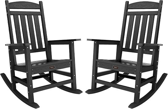 TenKa HDPE Patio Oversized Rocking Chair Set of 2, Outdoor Rocking Chair for Adults, All Weather Resistant Porch Rocker for Lawn Garden