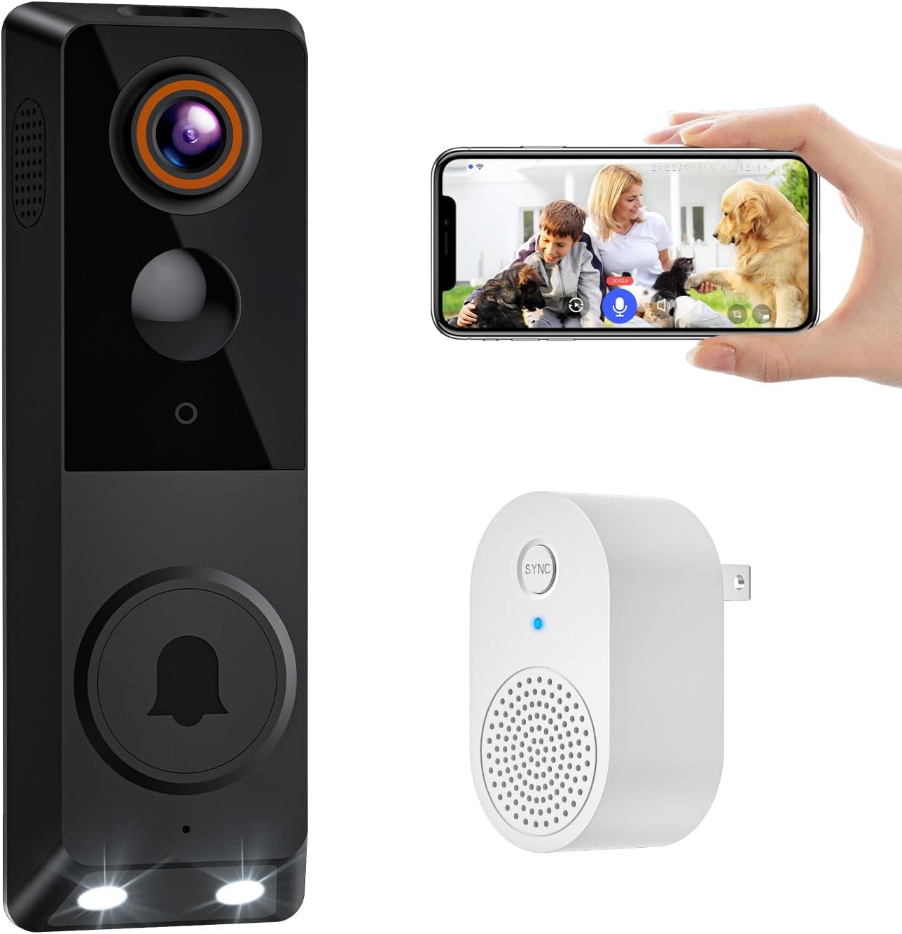 1080p Wireless Doorbell Camera with Indoor Receiver, Enhanced Security with AI Human Detection, Night Vision, 2-Way Audio, Cloud Storage, Real-Time Alerts, Smart Home Protection
