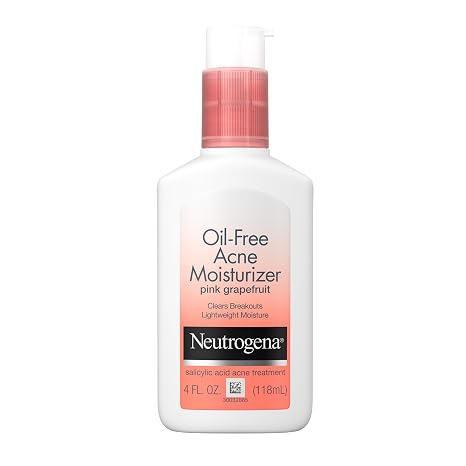 Neutrogena Oil Free Acne Moisturizer, Pink Grapefruit, 4 fl oz | .5% Salicylic Acid Lotion, Face Lotion for Breakouts, Non-Greasy & Non-Comedogenic