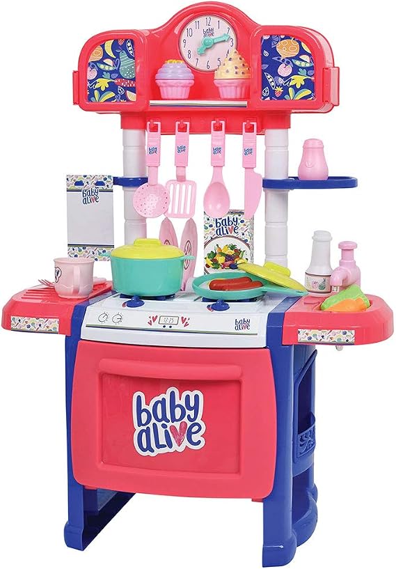 Baby Alive Doll Kitchen with 21 Assorted Play Pieces, Interactive Stove and a Real Working Water Pump with Sink