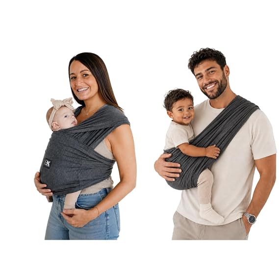 Baby K'tan Active Pre-Wrapped Baby Carrier & Wrap, Heathered Black, X-Small