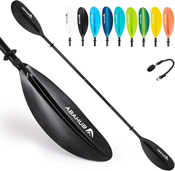 Abahub Kayak Paddle Adjustable 220 cm to 240 cm Aluminium Double Paddle with Paddle Lead for Kayaking Aluminium Alloy Shaft Plastic Blades Black/White/Blue/Green/Orange/Yellow/Turquoise