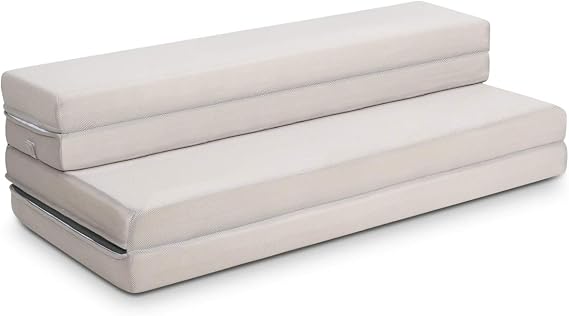 GIANTEX Tri-Fold Folding Mattress Queen 4-Inch Portable Sofa Bed with Washable Cover & Handles, High-Density Foam Floor Couch for Adults, Guest Bed for Camping, Sleepovers, Gray
