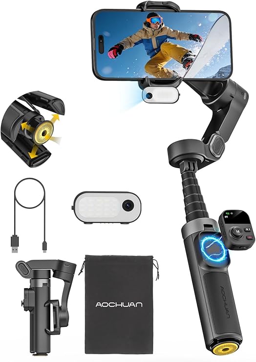AOCHUAN AI Face Tracker Gimbal Stabilizer for iPhone w/Magnetic Remote