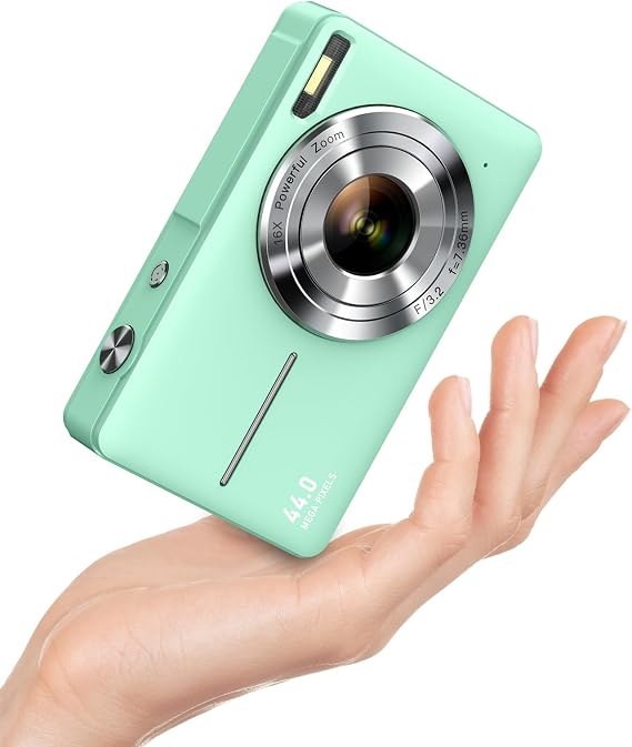 Digital Camera 1080P FHD Photo Camera 44MP Camera Digital Compact Camera 16X Digital Zoom Easy Vlogging Camera Portable Compact Digital Camera for Children Teenagers Seniors Beginners (Green)