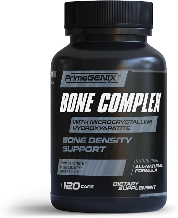PrimeGENIX Bone Complex Premium Bone Density Supplement for Men 40+ with MCHA Calcium, Dual-Form Vitamin K MK-4 MK-7, Triple Magnesium and D3 120