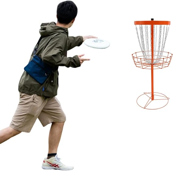 Disc Golf Basket, Portable Disc Golf Target with 24 Heavy-Duty Chains, Professional Freestanding Disc Golf Training Stand & Practice Basket for Backyard, Park, Camping(Orange)