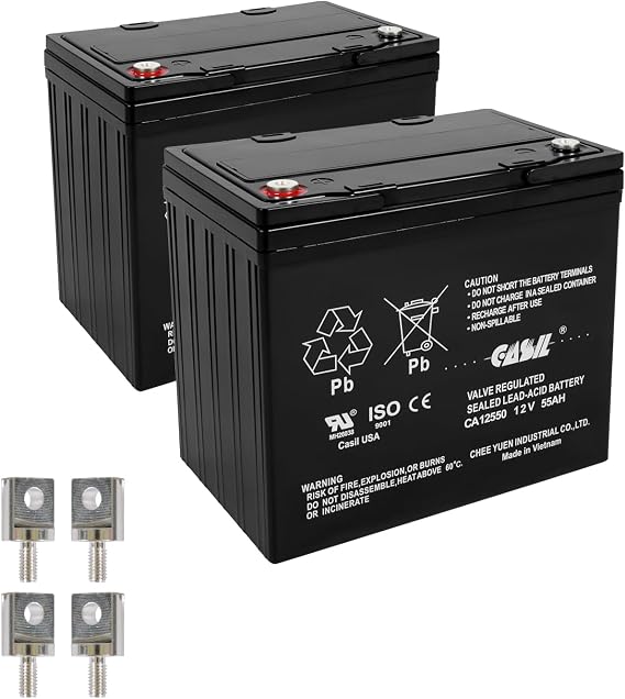 Casil 12V 55Ah SLA AGM Deep Cycle Battery 2 Pack (Group 22NF) | CA12550 Replacement for Mobility Scooters, UPS Backup, Solar Systems