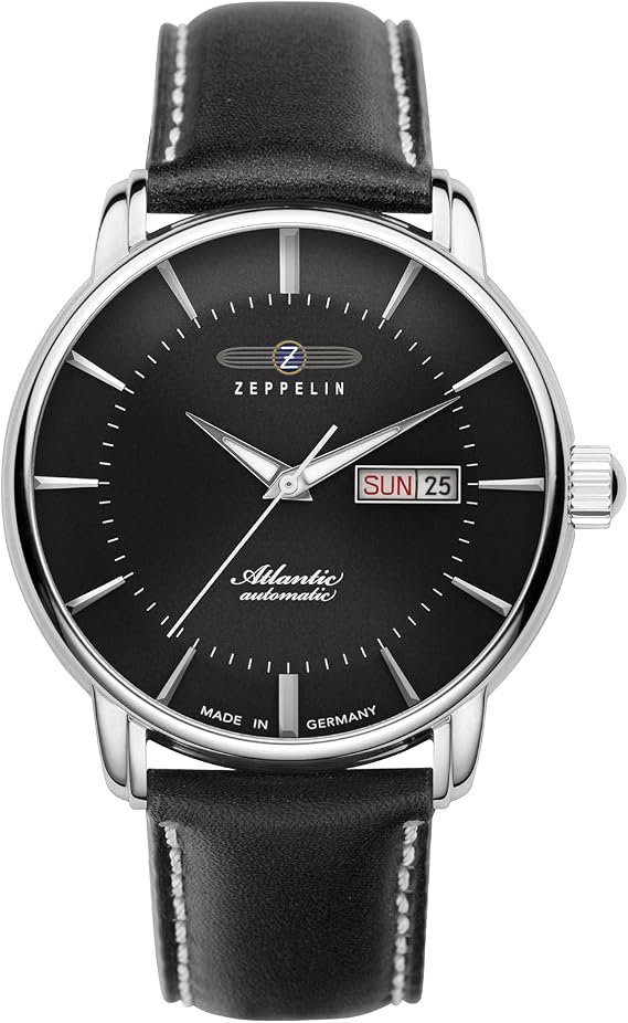 Zeppelin Atlantic 8466-2 Men's Watch Automatic 5 ATM Water Resistant Mineral Glass Black Dial Stainless Steel