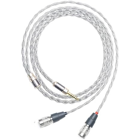 6N Single Crystal Silver Headphone Cable for Dan Clark Audio/MrSpeakers AEON 2 Noire ETHER C Flow AEON 2 NOIRE X ETHER 2 STEALTH EXPANSE E3 4.4mm Balanced Headphone Upgrade Cable (4Pin XLR Plug)