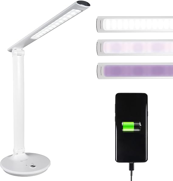 OttLite Good Housekeeping LED Desk Lamp with Sanitizing Light, USB Port | ClearSun LEDs Reduce Eyestrain | UV Sanitizing Light | Good Housekeeping Seal | Flexible Neck
