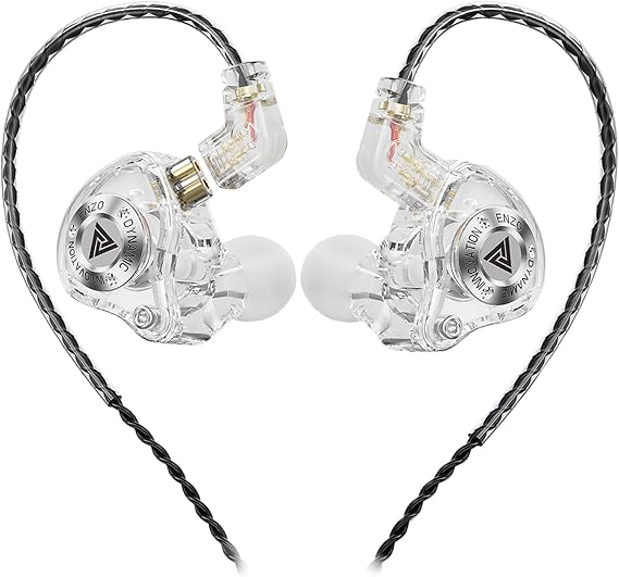 有線ゲーミングヘッドフォン IEMイヤホン 1DD付き QKZ ENZO PRO インイヤーモニター HiFi取り外し可能ケーブルイヤホン 低音サウンド ビデオ音楽ゲーム用11mmダイナミックドライバー付き ホワイト、マイク