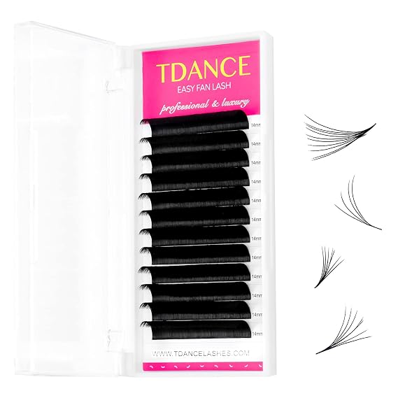TDANCE Easy Fan Lash Extension Rapid Blooming Volume Eyelash Extensions C CC D DD J B L Curl 0.03-0.12mm Thickness Easy Fan Volume Lashes Self Fanning Eyelashes Extension (0.07-D,10 mm)