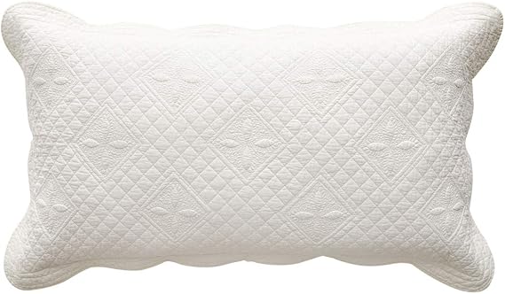 Calla Angel Sage Garden Luxury Pure Cotton Matelasse Quilted Pillow Sham, King Pillow, 20x36, Ivory