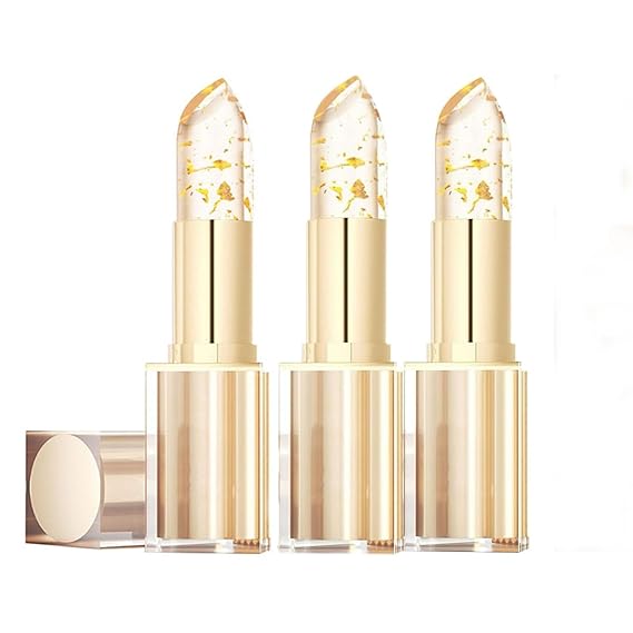 Color Changing Lipstick for Women pH Lipstick Changing Color, Moisturizing Lip Balm with Hyaluronic Acid, Long Lasting Lip Tint, Crystal Gold Foil Lipsticks