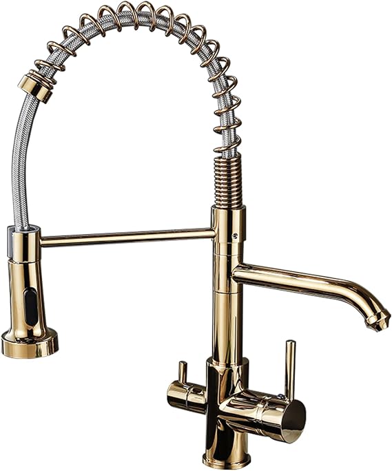 XJTNLB Drinking Tap Pull Down Kitchen Sink Mixer Tap Gold 3 Way Water Filter Tap Spring Faucet Single Lever Kitchen Mixer Taps