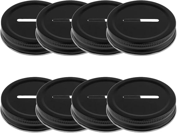 iEFiEL Polished Rust Resistant Coin Slot Bill Inserts Lid for 70mm Inner Diameter Mason Canning Jars Black One Size