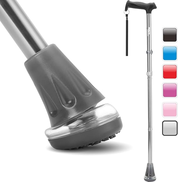 HEALTHBAZAAR All Terrain Folding Walking Stick, Walking Sticks for Elderly & Adults, Pivot Tip and Heavy Duty Mobility Aid, Collapsible Stick for Men & Ladies