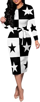 Women Midi Bodycon Dress Casual Cute Long Sleeve Wrap Ruched Floral Prints Pencil Party Work Office Dresses with Belt