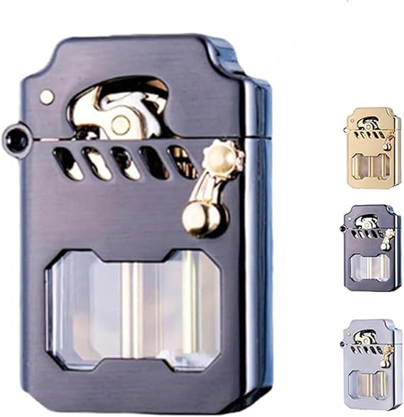 Mecha Metal Rocker Lighter, Kerosene Lighter with Transparent Tank, Metal Rocker Kerosene Lighter, Windproof Lighter, Rocker Lighter, Suitable for Indoor and Outdoor use(A)