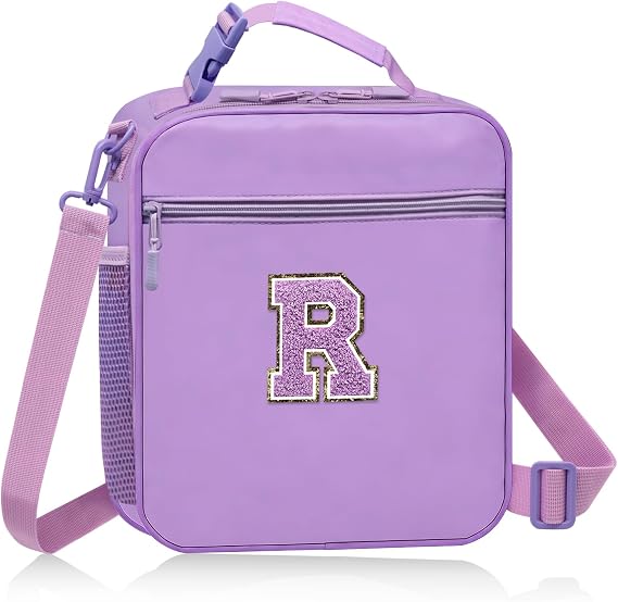 Lunch Bag for Kids with Water Bottle Holder Handheld Shoulder Strap School Backpack, Portable Lunch Box for Women Insulated Thermal Lunch Tote Bags Girls Work Travel Picnic Container Purple R
