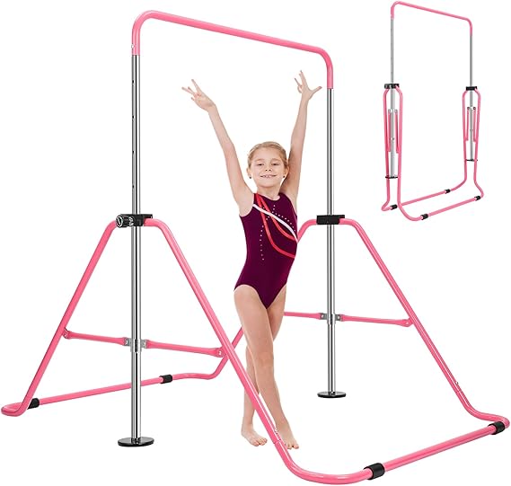 Gymnastics Bars, Junior Training Kip Bar Folding Gymnastics Equipment,Adjustable Height Horizontal Bar for kids ages 6-12 Girls for Home Gym Indoor Garden Outdoor