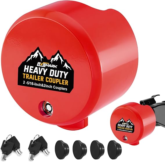 Trailer Hitch Locks, Trailer Lock for 2-5/16", 2" Couplers, Red