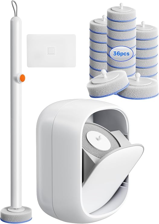 Disposable Toilet Cleaning System - Toilet Brush Kit with 36 High-Performance Refills, Wall Mounted Toilet Brush and Holder for Deep Cleaning Bathroom (Toilet Brush+36 Refills)