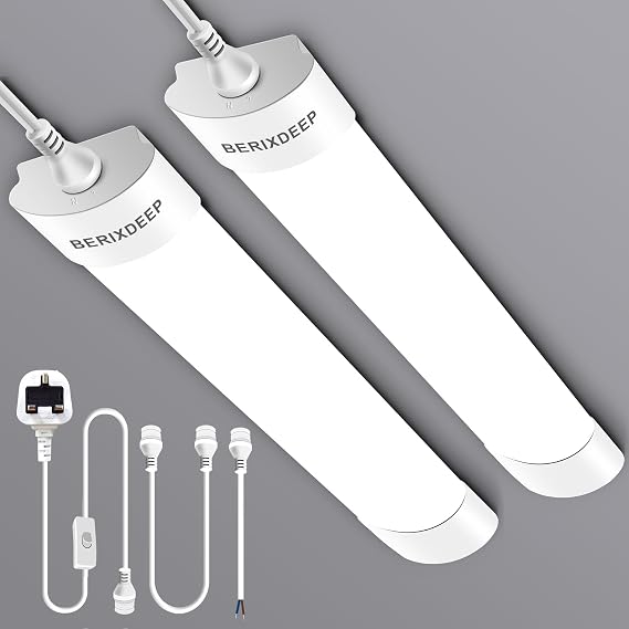 2 Pack LED Batten Light 40cm, 3m Plug in Cable, 6500K [Energy Class E]