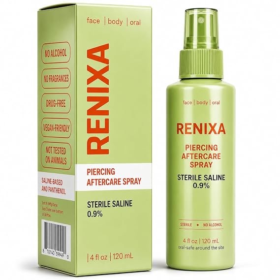 Piercing Aftercare Spray, Sterile Saline 0.9%, No Alcohol, 4 Fl Oz