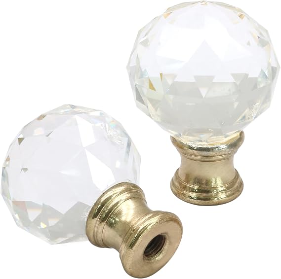 Biaungdo Crystal Lamp Finial, Clear, 2 Pack, 1/4-27 Inch Gold Base
