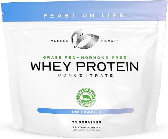 Muscle Feast Grass-Fed Whey Protein Concentrate Powder, All Natural, Hormone Free Pasture Raised Whey Protein Powder for Women & Men, Clean, Non-GMO & Gluten Free Whey Concentrate