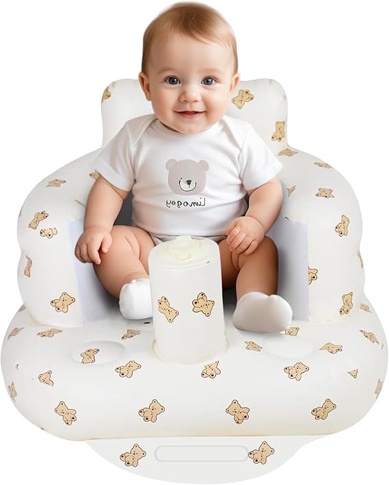 AirSwim Inflatable Baby Seat, Inflatable Baby Chair with Built-in Pump | Blow Up Baby Chair for Babies 3 Months and Up, Infant Inflatable Chair Floor Sofa for Learning to Sit, Palying, Camping, Bear