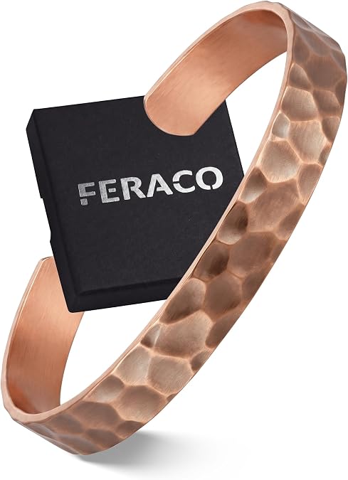 Feraco Pure Copper Bracelets for Men & Women, Handmade Tibetan Cuff Bangle