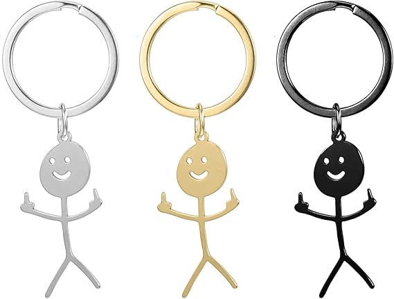 Nogeqi 2PCS Middle Finger Keychain Funny Keychains for Men Matching Keychains for Couples Cool Gifts for Friends(Silver)