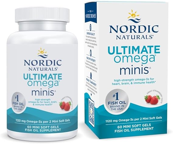 Nordic Naturals Ultimate Omega Minis, Strawberry Flavor - 60 Minis Soft Gels - 1120 mg Omega-3 - High-Potency Fish Oil Supplement - EPA & DHA - Promotes Brain & Heart Health - 30 Servings