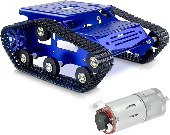 スマートロボットカーシャーシキット アルミニウム合金 ビッグタンクシャーシ 2WDモーター付き Jetson Nano/Raspberry Pi/Arduino DIY STEM教育プロジェクトとROSリサーチ用 ブルー1、エンコーダーモーター付き